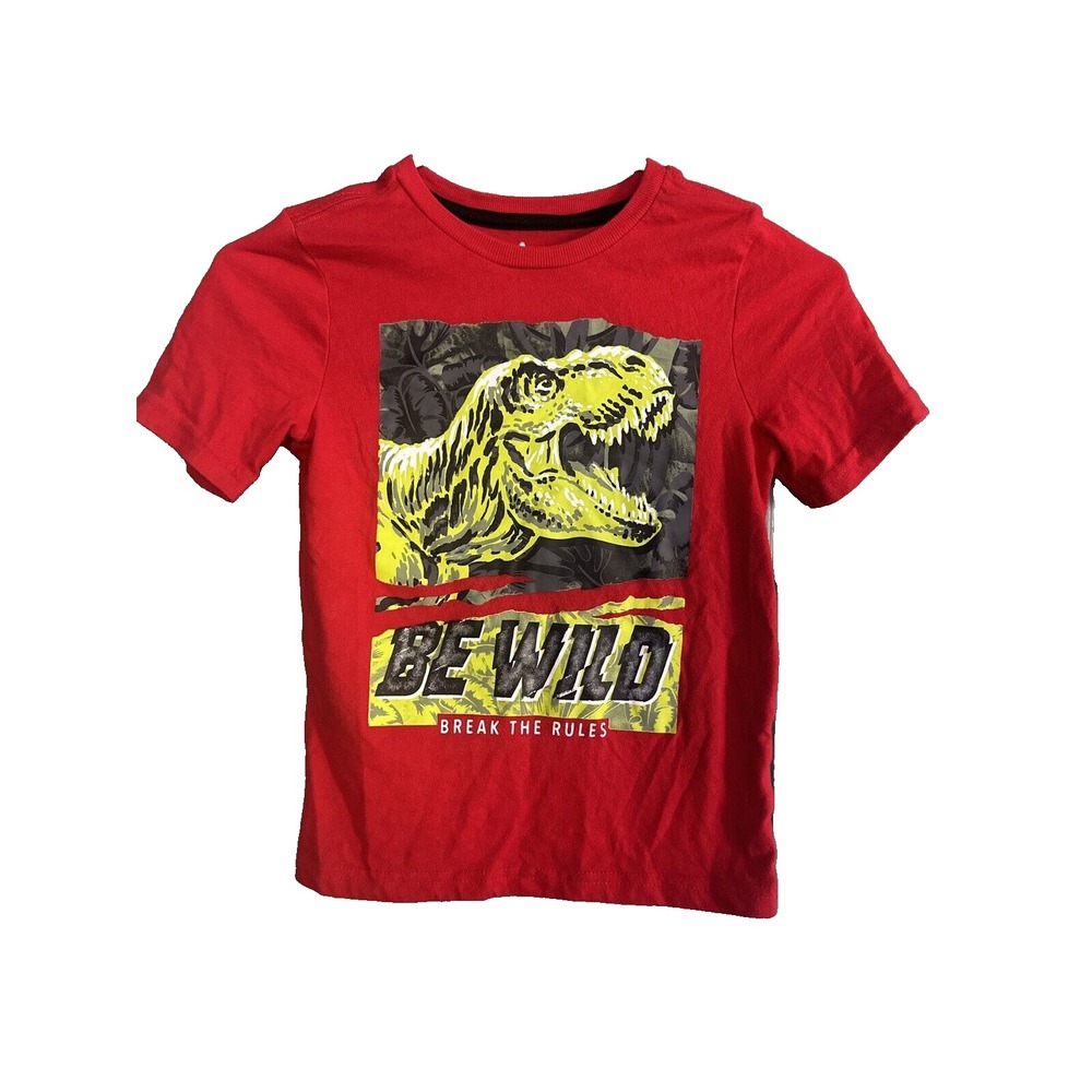 365 Kids Dinosaur Graphic T-Shirt Red Boys Size 7 Be Wild Short Sleeve